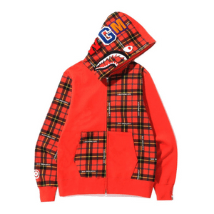 BAPE Logo Check Shark Full Hoodie – Red