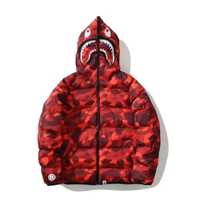 Camouflage Hooded Zipper Red Bape Shark Jacket