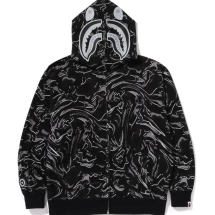 Marbling Camo Shark Relaxed Fit Full Zip Hoodie